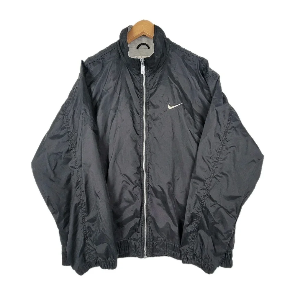 NIKE BLACK FULL ZIP WINDBREAKER LIGHTWEIGHT ATHLETIC JACKET MEN'S LARGE SWOOSH - Picture 1 of 16